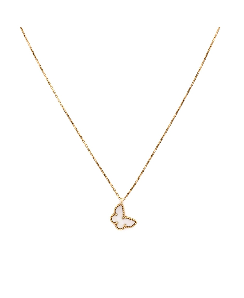 Pre-owned Pre-owned Van Cleef & Arpels Van Cleef & Arpels Sweet Alhambra Butterfly Pendant Necklace 18k Gold And Mother Of Pearl