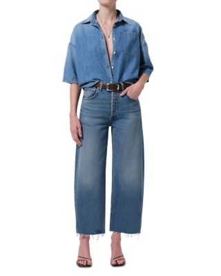 Ayla Raw Hem High Rise Crop Jeans in Telegraph