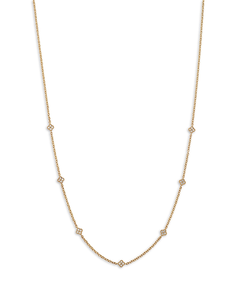 Bloomingdale's Fine Collection Diamond Clover Station Necklace In 14k Yellow Gold, 0.25 Ct. T. W.