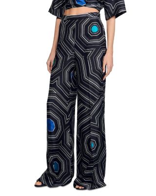 Sandro - Spiral Print Silk Trousers