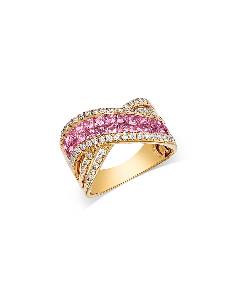 Bloomingdale's Fine Collection Pink Sapphire & Diamond Crossover Ring In 14k Yellow Gold In Pink/gold