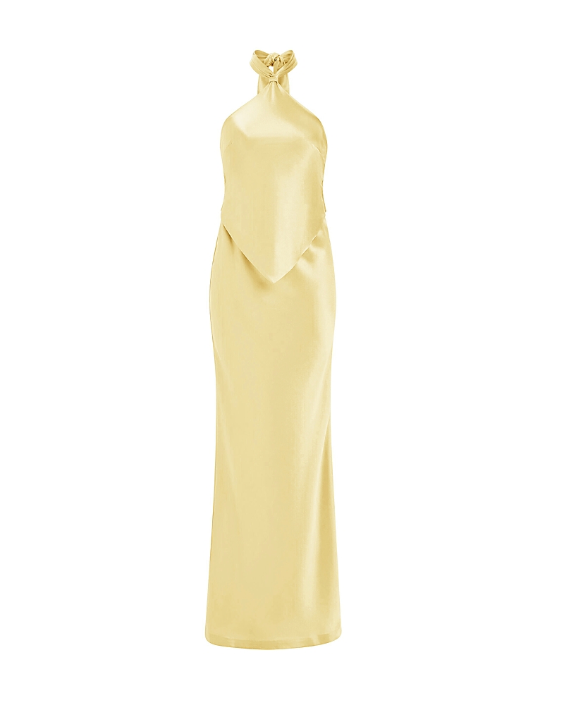 Retroféte Ester Backless Halter Satin Gown In Yuzu