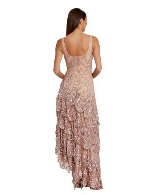 Asymmetrical Scallop Hem Embellished Gown