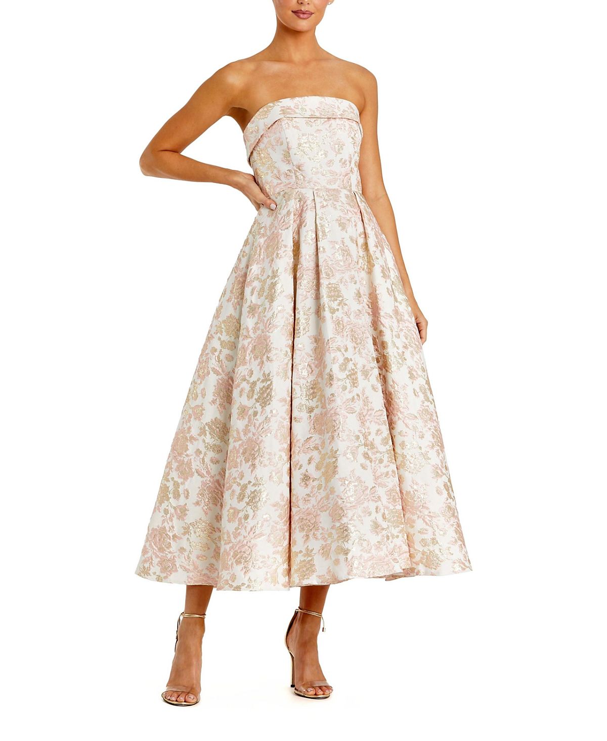Mac Duggal Strapless Floral Brocade A Line Midi Dress