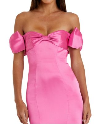 Satin Off-The-Shoulder Mermaid Gown with Bow