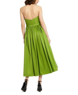 Strapless Faille A-Line Rose Detailed Midi Dress