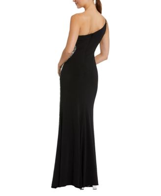 One Shoulder Jersey Gown with Embellished Cut Out