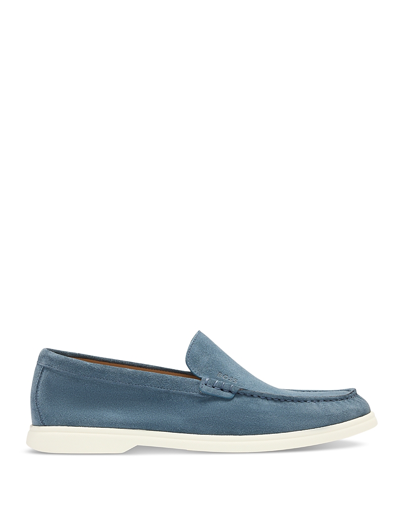 Hugo Boss Suede Contrasting-sole Loafers In Open Blue