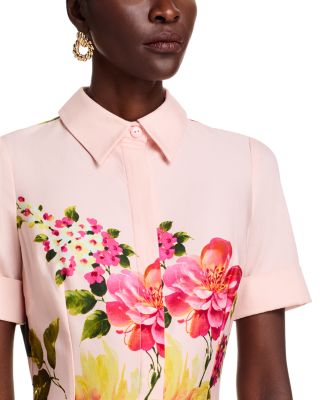 Bold Floral Print Shirt Midi Dress