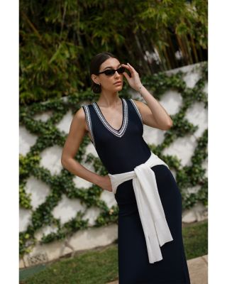 Sage Knitted Trim Dress