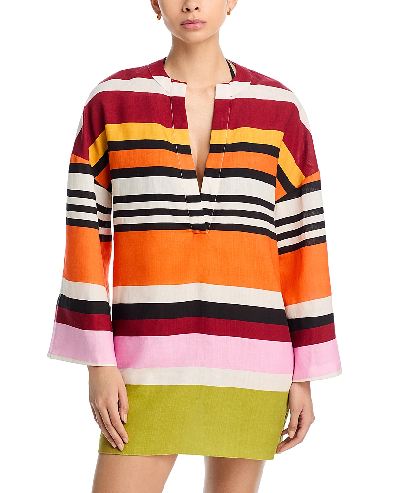 Cala De La Cruz Siena Linen Dress Swim Cover-up In Multi