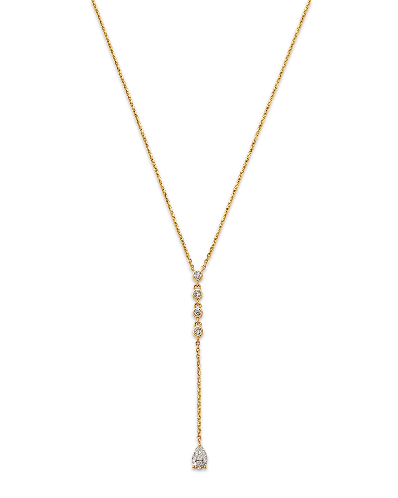Moon & Meadow 14k Yellow Gold Lab Grown Diamond Round & Pear Cut Lariat Necklace, 16