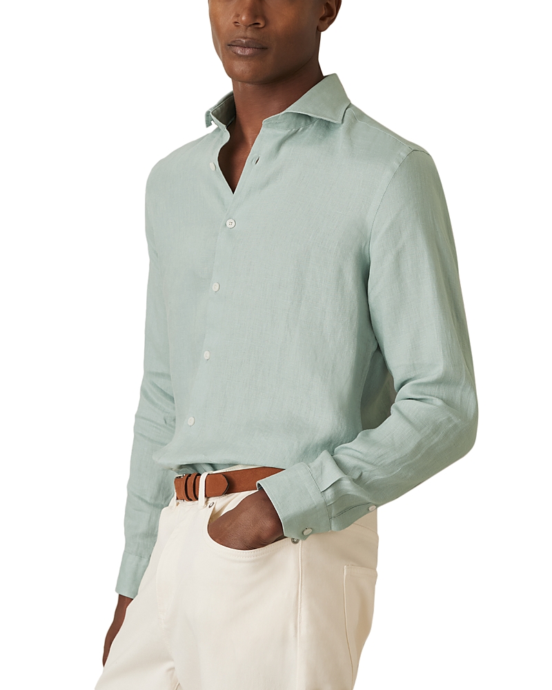 Reiss Ocean Green Linen Striped Cutaway-collar Shirt In Ocean Green