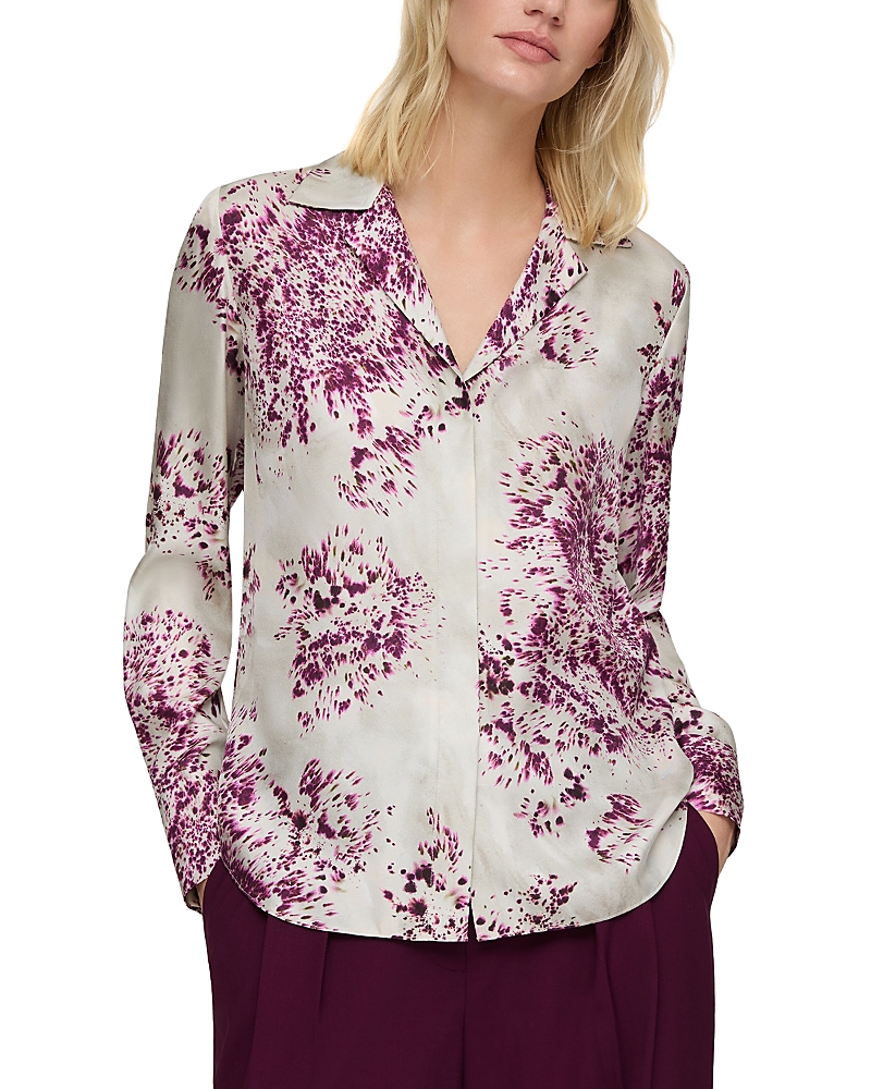 Lafayette 148 Plus Size Printed Silk Collared Long Sleeve Blouse In Multi