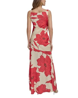 Satin Floral Draped Neck Gown