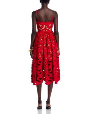 Red Bow Embroidered Midi Dress