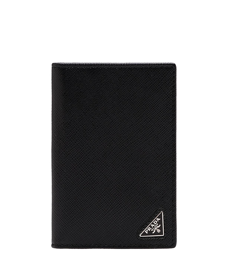 Prada Textured Black Cardholder With Triangular Logo In Black