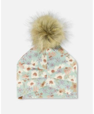  Girls' Printed Jersey Detachable Pompom Hat - Little Kid, Big Kid