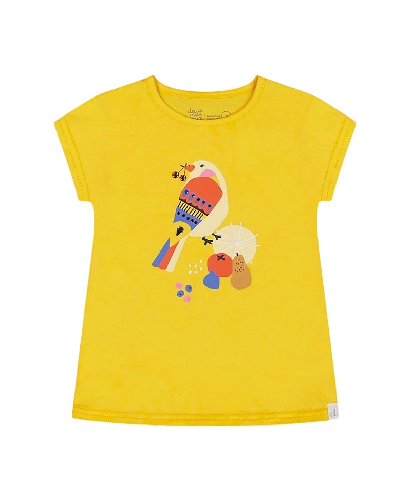 Deux Par Deux Little Girl's Organic Cotton Tee Yellow And Birds In Yellow And Birds