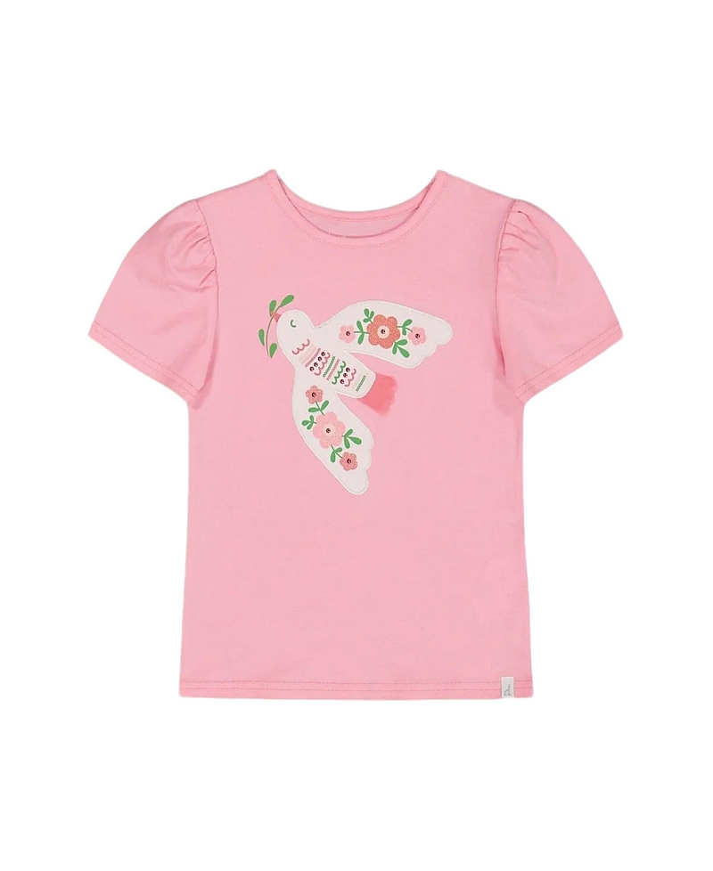 Deux Par Deux Girl's Organic Cotton Tee With Puff Sleeve Candy Pink In Candy Pink