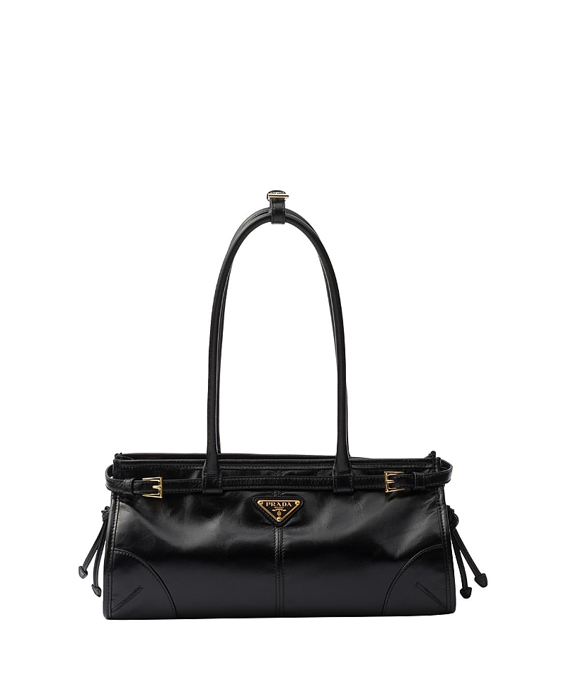 Prada Bonnie Medium Naplak Patent Leather Handbag In Black