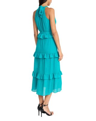 Ruffle Tiered Halter Neck Midi Dress