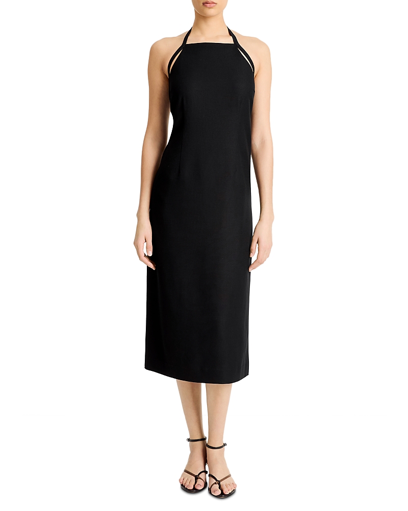 Vince Apron Halter Sleeveless Midi Dress In Black In Black