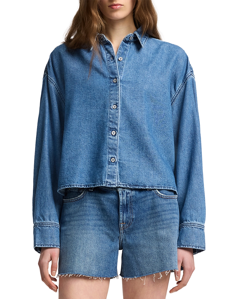 7 For All Mankind Button-down Long-sleeved Shirt In Blue