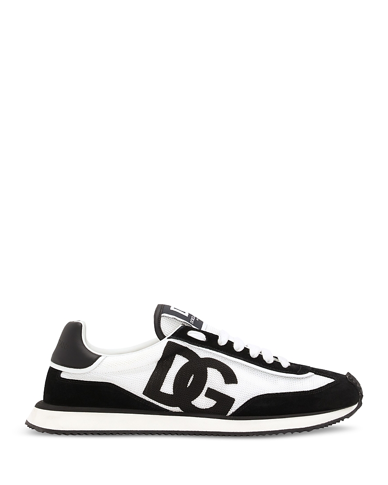 Dolce & Gabbana Men Low-top Mesh Sneakers With Suede Inserts In White