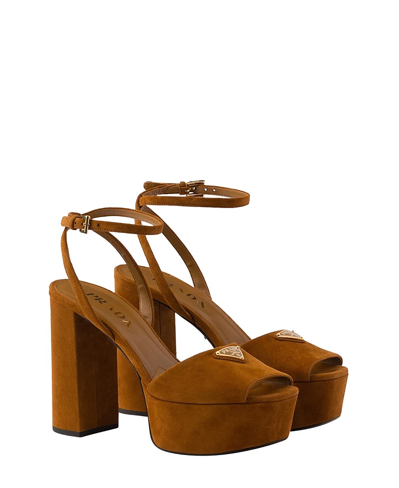 Prada Women's Suede Platform Sandals In Cognac