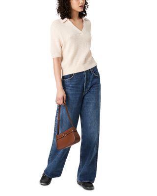 V Neck Collar Short Sleeve Sweater