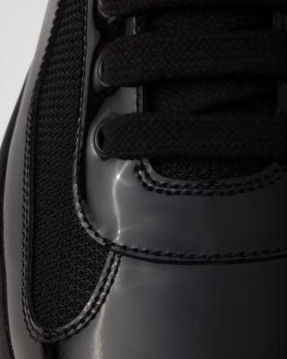 Men's Patent Leather and Technical Fabric America's Cup Sneakers in Black