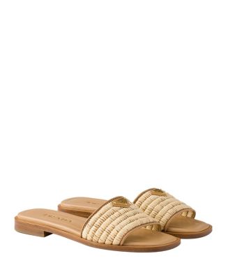 Prada Women's Leather Slides With Crochet Details | Bloomingdale's