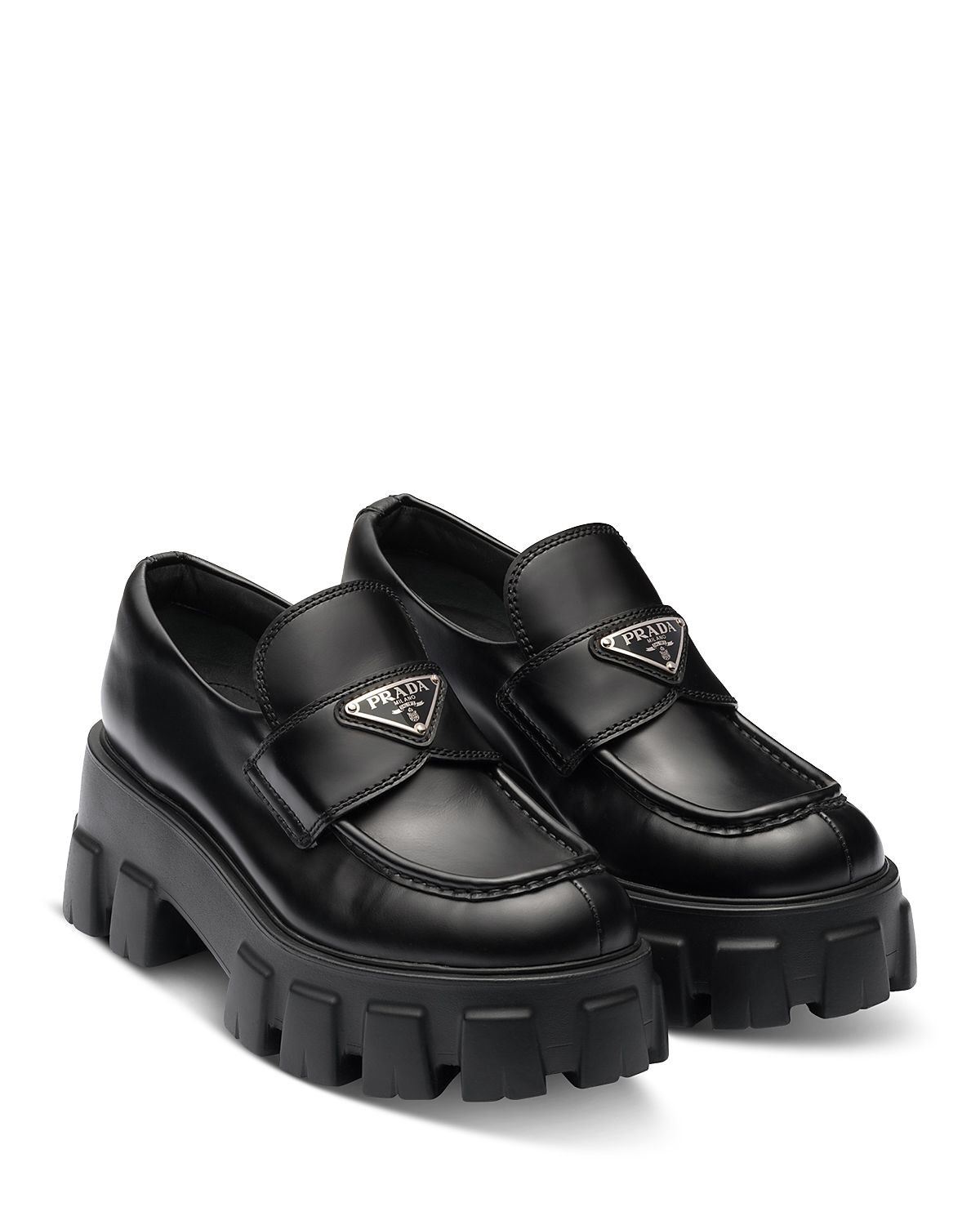 Prada Women's Brushed Leather Monolith Loafers