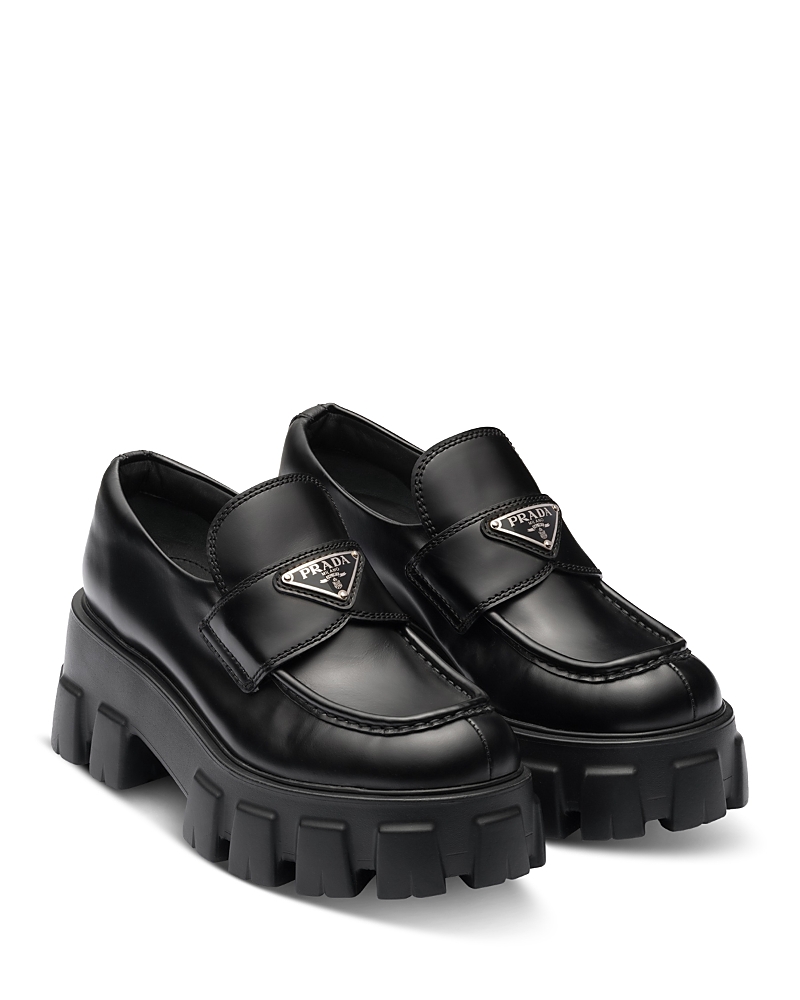 Prada Women's Brushed Leather Monolith Loafers
