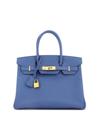 Pre-Owned HERMES Birkin 30 Handbag Blue Epsom with Gold Hardware