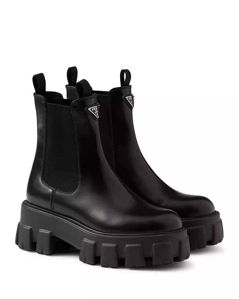Prada Women's Monolith Brushed Leather Chelsea Boots
