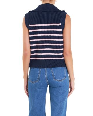 Women's Stripe Half Zip Up Sleeveless Knit Top