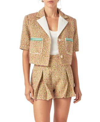 Women's Boucle Cropped Jacket with Trim