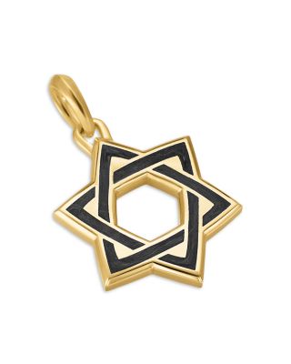 Star of David Amulet in 18K Yellow Gold with Forged Carbon, 25mm