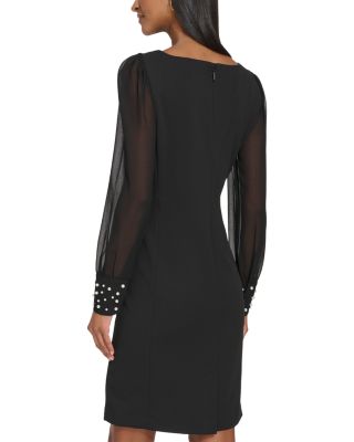 Scuba Crepe Chiffon Sleeve Sheath Dress