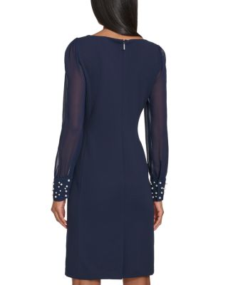 Scuba Crepe Chiffon Sleeve Sheath Dress