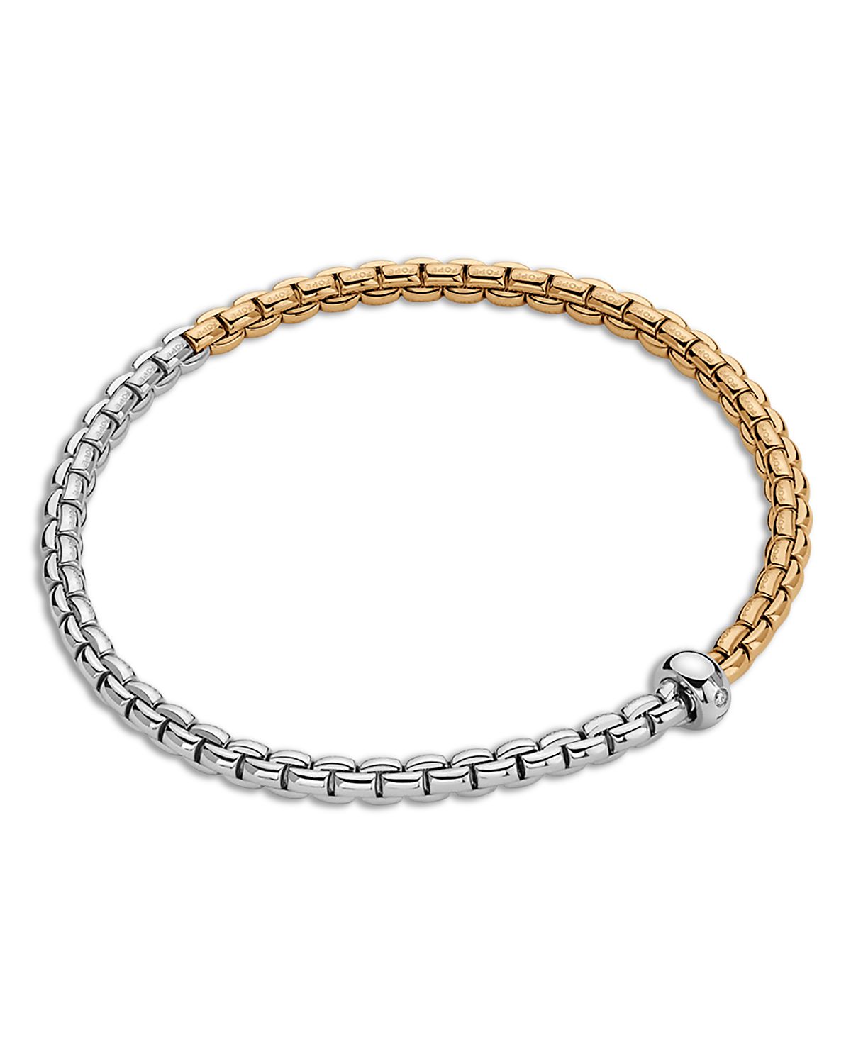 Fope 18K Yellow & White Gold Eka Diamond Accent Rondelle Box Link Flex'it Bracelet