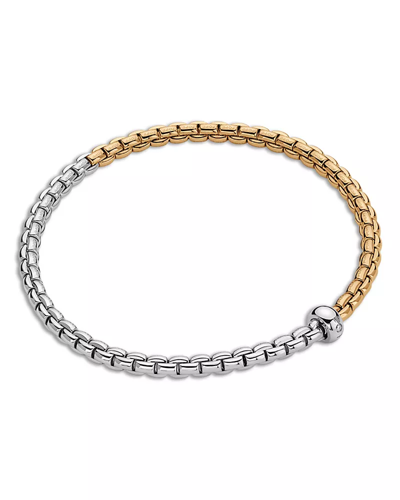 Fope 18K Yellow & White Gold Eka Diamond Accent Rondelle Box Link Flex'it Bracelet