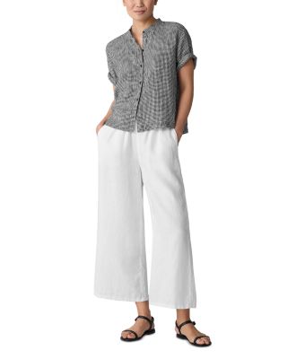 Puckered Linen Mandarin Collar Shirt