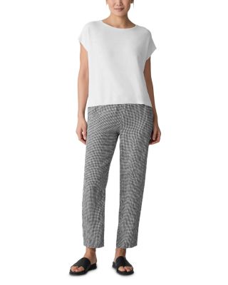 Puckered Linen Tapered Ankle Pants