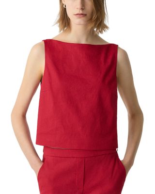 Theory - Bateau Neck Linen Cropped Top