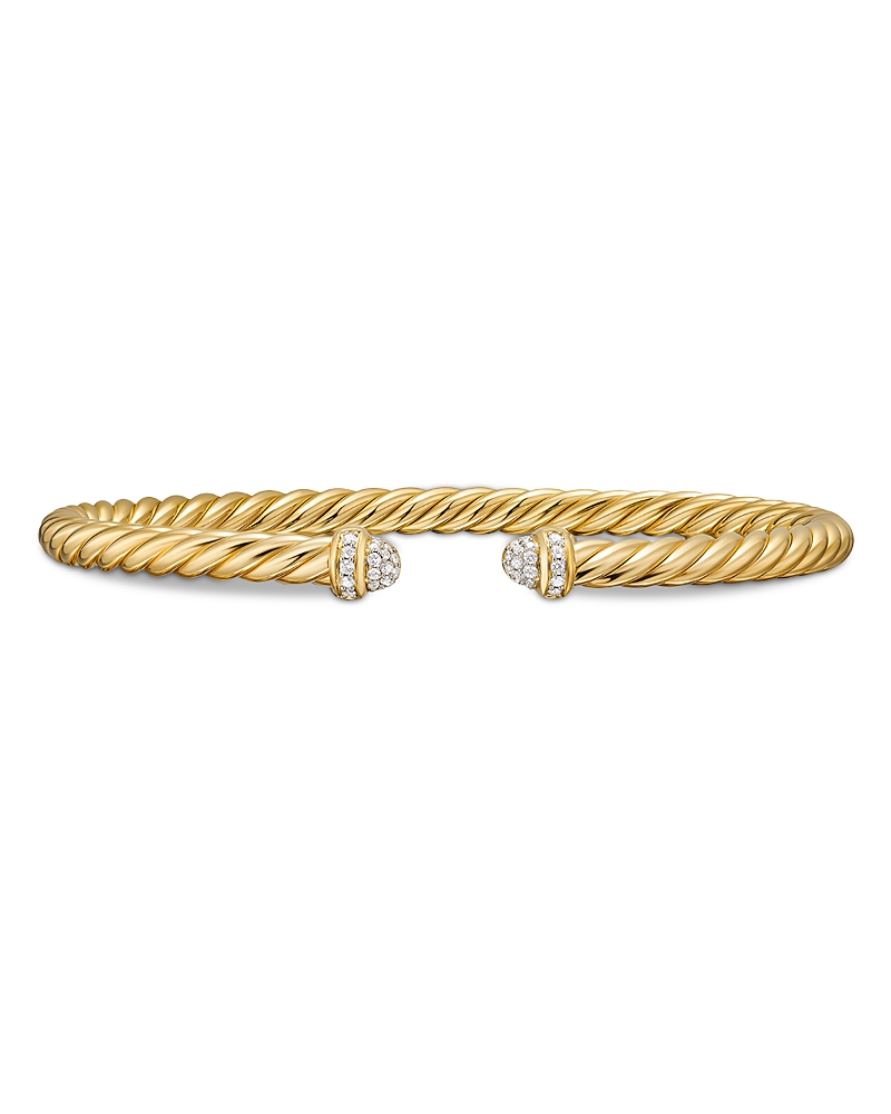 David Yurman Cablespira Flex Station Bracelet in 18K Yellow Gold with Diamonds, 4mm