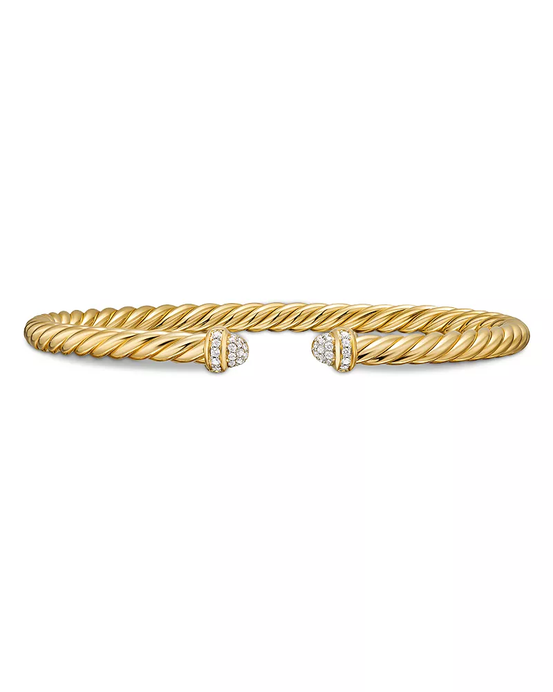 David Yurman Cablespira Flex Station Bracelet in 18K Yellow Gold with Diamonds, 4mm