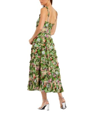 Ruffle Floral Square Neck Midi Dress